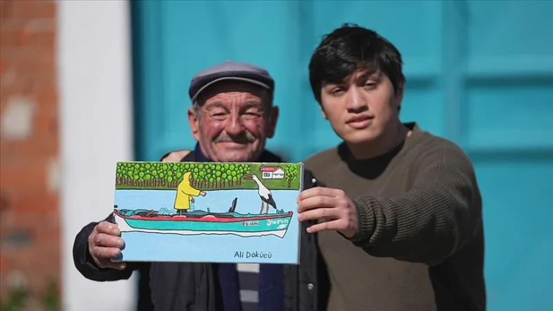 Дружба Ярена з лелекою та рибалкою «дядьком Адемом» знайшла відображення на полотні юнака з аутизмом